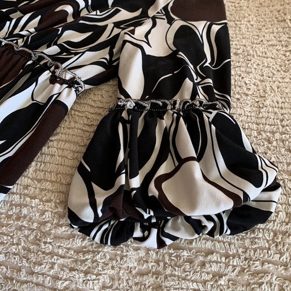 Studio M black brown cream print 3/4 sleeve blouse - Picture 5 of 10